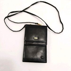 Vintage Buxton Small Black Leather Crossbody Bag Purse Wallet #X32